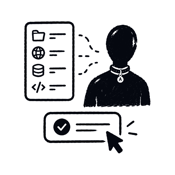 The agent asks for access to files, web, data and code; a person approves with one tap.